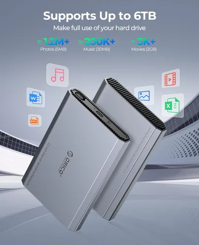 Vista 4 de ORICO Carcasa de Disco Duro USB C de Aluminio para SSD/HDD SATA de 2.5 Pulgadas, Cable USB 3.2 GEN 2 USB C a USB A/C 2 en 1, Soporta macOS Windows