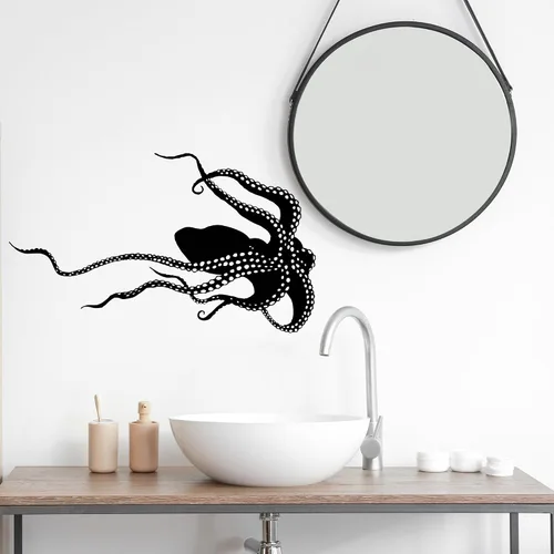 Vista 2 de Vinilo adhesivo para pared, diseño de pulpo, tentáculos, monstruo, animales marinos, poulpe, calcomanías de baño, decoración grande