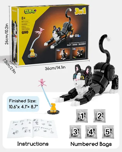 Vista 6 de Juego de construcción de gato esmoquin 3 en 1, construye un gato, perro o conejo