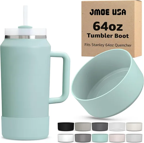 Vista 11 de Jmoe USA Funda para vaso Stanley Quencher H2.0 FlowState de 64 onzas con asa, silicona sin BPA, protector de funda para la parte inferior