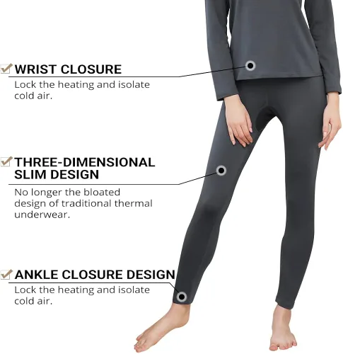 Vista 3 de HEROBIKER - Conjunto de ropa interior térmica para mujer, ultra suave, parte superior e inferior, capa de base larga, con forro polar