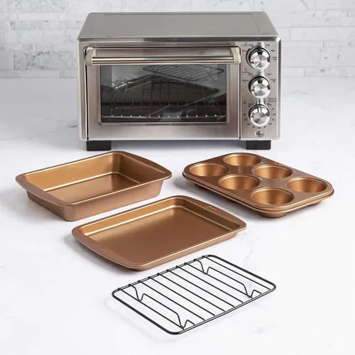 Vista 9 de Ecolution Juego de 4 utensilios antiadherentes para horno tostador, acero al carbono, fácil de limpiar y perfecto para porciones individuales, cobre