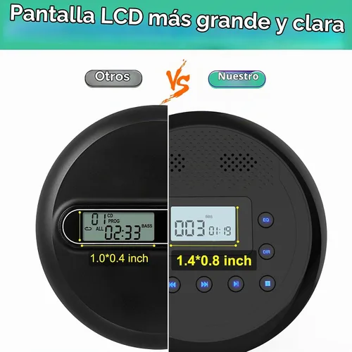 Vista 2 de MONODEAL Reproductor de CD portátil recargable Negro