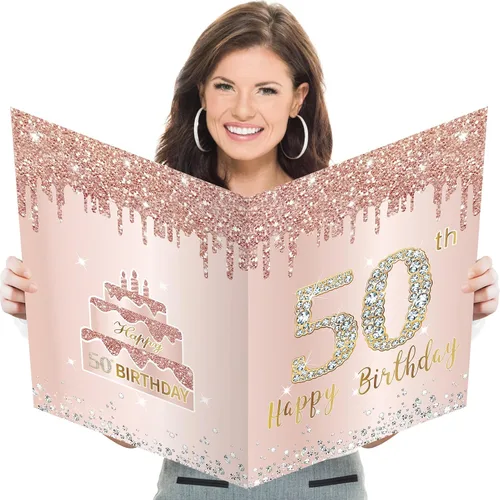 Vista 8 de Tarjeta grande de cumpleaños de 15 años con sobre, tarjeta de feliz cumpleaños 15 jumbo para niña, tarjetas de felicitación extra grandes para libro