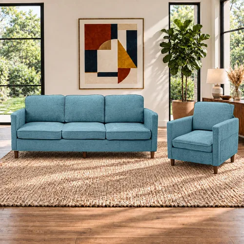 Vista 47 de Kingfun Juego de 2 sillas decorativas, sillas de sala de estar, sillón de lectura de mediados de siglo, felpilla con pie de madera maciza