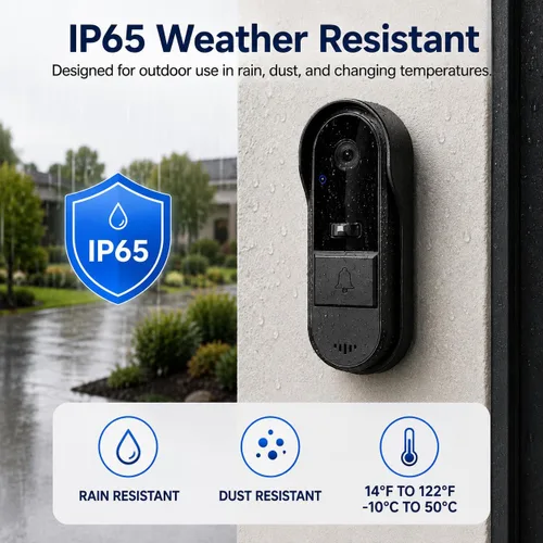 Vista 7 de TKMARS Timbre de puerta inalámbrico sin suscripción con pantalla de monitor, portero de video impermeable con activación activa, no necesita WiFi