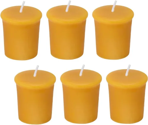 Vista 10 de 4 velas votivas de cera de abejas, blanco crema, quema de 12 horas, oración y conmemoración Tono crema suave, brillo de 12 horas, mejor en un