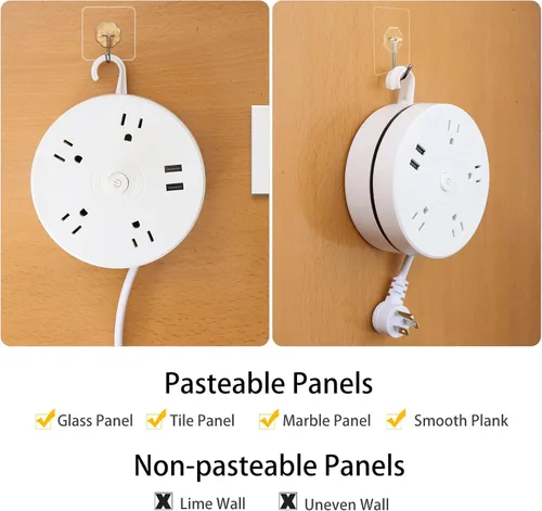 Vista 4 de Cable de extensión protector de sobretensiones – Barra de alimentación trenzada de enchufe plano con 4 tomas amplias y 2 puertos USB, estación