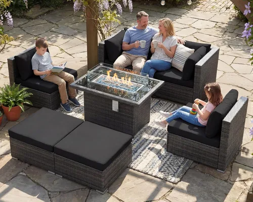 Vista 73 de NICESOUL Juego de muebles de patio de ratán extra grande con mesa para fogata de gas y propano, 29.3 pulgadas, respaldo alto, cómodos conversaciones