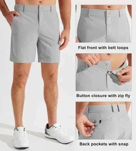 Vista 3 de Libin Pantalones cortos de golf para hombre de 7 pulgadas y 9 pulgadas, pantalones cortos de vestir de trabajo, pantalones cortos híbridos casuales
