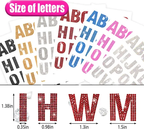 Vista 4 de PRATIQUE Calcomanías de letras del alfabeto con diamantes de imitación con purpurina, 26 letras autoadhesivas para arte y manualidades (rojo)