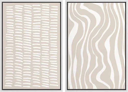 Vista 106 de SIGNWIN Lienzo enmarcado para pared, juego de arte de collage de ondas en espiral de mediados de siglo, formas abstractas, acogedor, neutro
