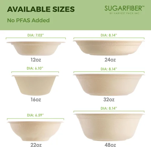 Vista 8 de Harvest Pack GOURMET SHOWCASE - [50 unidades] Cuencos de papel redondos de 12 onzas libres de PFAS - Cuencos de bagazo compostables, resistentes