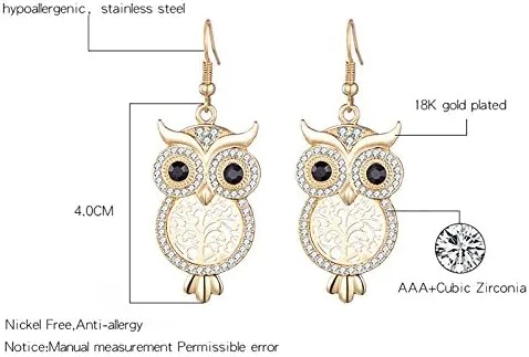 Vista 7 de Pendientes de gota con diseño de búho con cristales de circonita cúbica para mujeres y niñas Pendientes colgantes de animales de diamante