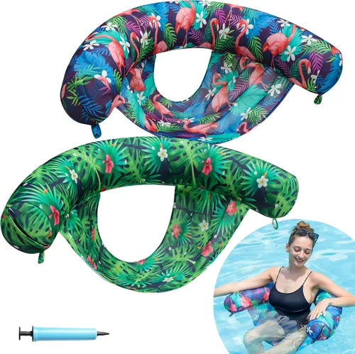 Vista 7 de FindUWill Sillas inflables para piscina, paquete de 2 sillas de piscina cubiertas de tela cómoda con eslinga, asientos de fideos de natación
