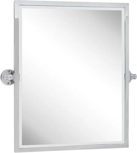 Vista 17 de Espejo rectangular de baño con marco de metal dorado cepillado, espejos de tocador biselados inclinables para pared, total 23.9 x 24 pulgadas