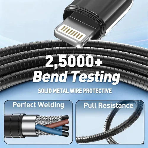 Vista 9 de Cable de carga para iPhone de 6 pies con certificación MFi para gatos y perros, cable Lightning trenzado de metal con carga rápida 3A, compatible
