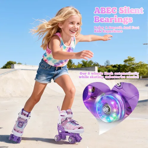 Vista 5 de TOMSHOO Kids Roller Skates for Girls Toddlers Youth 4 Sizes Adjustable Quad Skates with Light up Wheels Children Skates for Indoor Outdoor