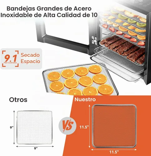 Vista 7 de Manastin Máquina deshidratadora de alimentos 10 bandejas de acero Negro