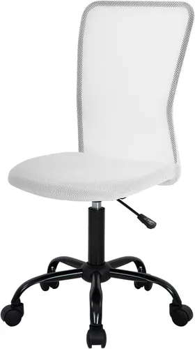 Vista 17 de FDW Silla de oficina en casa, silla de escritorio de malla con respaldo medio, sin brazos, ergonómica, giratoria, soporte de espalda, ajustable