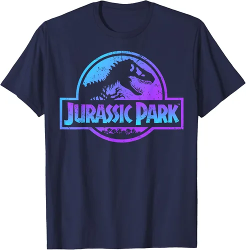 Vista 79 de Jurassic Park Camiseta de manga corta con logotipo Fossil azul y morado Negro
