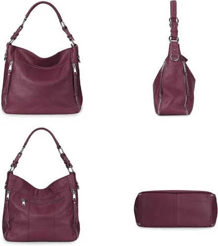 Vista 6 de YALUXE Bolso de hombro de cuero genuino para mujer, con asa superior
