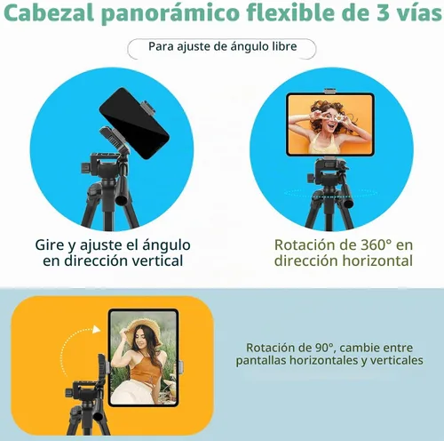 Vista 4 de Aureday - Soporte para trípode de teléfono, trípode extensible de 64" para celular y cámara con control remoto inalámbrico y soporte para teléfono