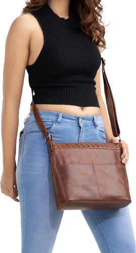 Vista 7 de Bolso cruzado de cuero oculto para mujer, con cierre YKK, bolsa de hombro universal