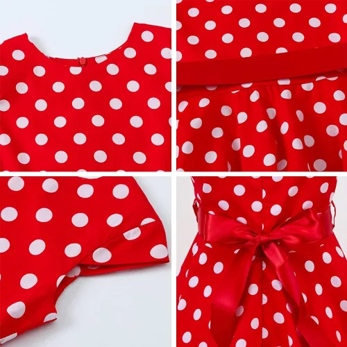 Vista 6 de Vestido de noche para niñas, estilo vintage de los años 50, con estampado de lunares, floral, rockabilly para fiesta de graduación, vestido de té