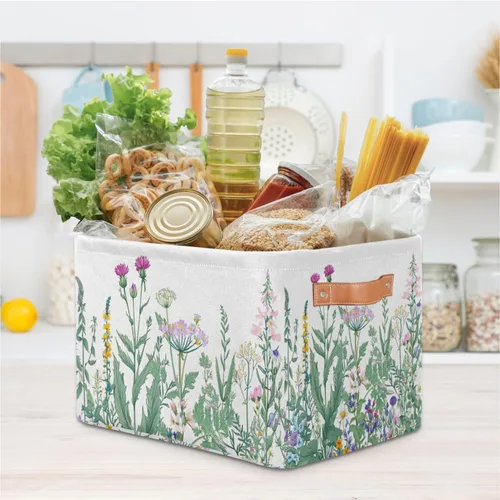 Vista 6 de Pardick Paquete de 2 cajas de almacenamiento plegables grandes para hierbas y flores silvestres, coloridas cajas de almacenamiento de tela de lona