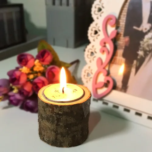 Vista 2 de Portavelas de madera para velas de té, soporte votivo rústico de madera natural para bodas, fiestas, cumpleaños, vacaciones, juego de 2