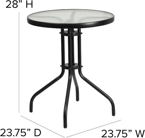 Vista 5 de Flash Furniture Brazos - Juego de comedor para patio al aire libre de 3 piezas, 2 sillas apilables flexibles color gris, mesa redonda de vidrio