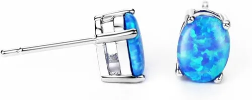 Vista 5 de Sterling Silver Opal Stud Earrings for Women Solitaire 6x8mm Oval Cut Opal Gemstone Earrings for Girls