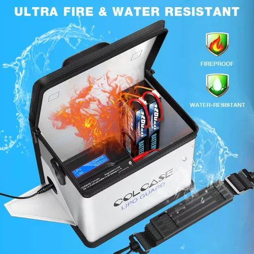 Vista 2 de Bolsa de seguridad ignífuga antiexplosión Colcase para batería Lipo, almacenamiento y carga, gran espacio, altamente resistente, bolsa doble cierre