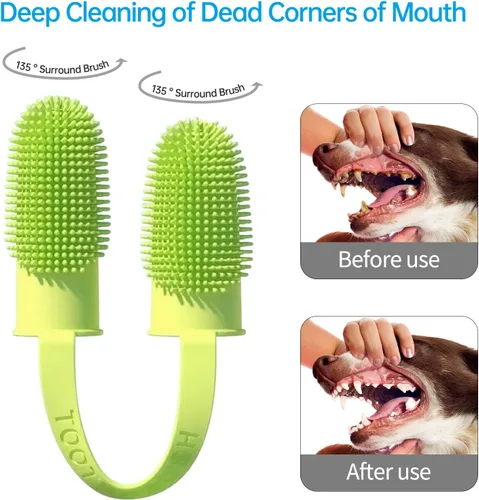 Vista 4 de Paquete de 2 cepillos de dientes para perro, cerdas envolventes de 135º para facilitar la limpieza de los dientes, cepillo de dientes