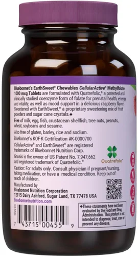 Vista 3 de BlueBonnet Earth Sweet Cellular Active Methylfolate 1000 mcg comprimidos masticables, 90 unidades (743715004559)