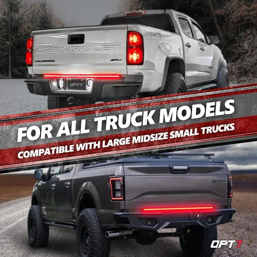Vista 3 de OPT7 Flexible Tira de Luz LED de 48 Pulgadas para Freno, sin Señal de Giro, Luz de Tercer Freno Impermeable DRL Roja 12V para Camioneta, Furgoneta