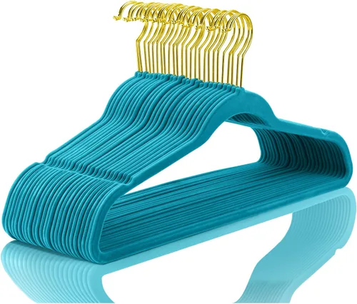 Vista 31 de MIZGI Paquete de 30 perchas de terciopelo de alta calidad, resistentes, antideslizantes, delgadas, perchas de terciopelo negro, ganchos dorados