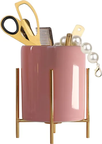 Vista 9 de Planet Pencil Cup Sturdy Metal Frame with White Ceramic Pen Holder For Desks and kitchen Appliance Holders