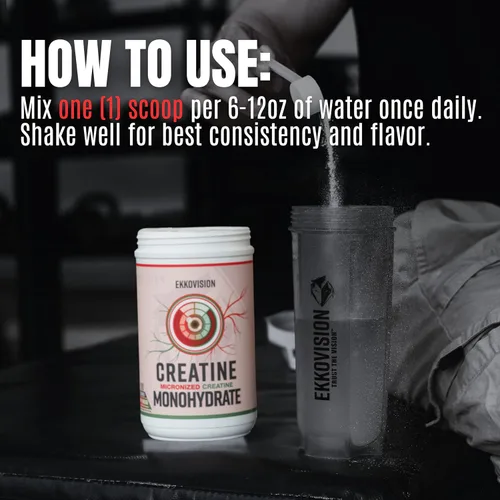 Vista 8 de Ekkovision Polvo de Monohidrato de Creatina Micronizado, Cereza Negra, Suplemento Pre Entrenamiento y Post Entrenamiento para Hombres y Mujeres