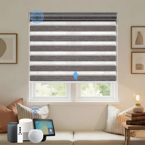 Vista 23 de Persianas motorizadas de cebra, persianas automáticas de oscurecimiento del 85% para ventanas interiores compatibles con HomeKit, Alexa, Google