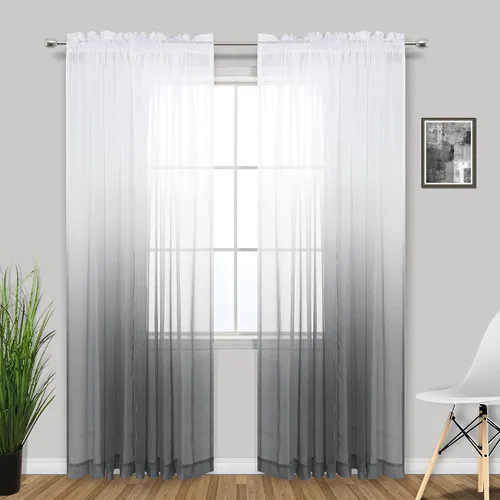 Vista 17 de KOUFALL Cortinas de ventana de baño para ducha, juego de 2 paneles de cortinas cortas transparentes en blanco y negro para cocina, dormitorio