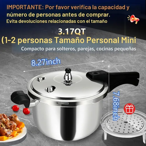Vista 2 de Olla a presión de acero inoxidable 8 en 1 con 8 características de seguridad - 3 cuartos de galón, cocción rápida y uniforme para comidas