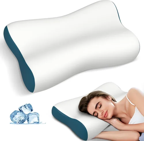 Vista 11 de Almohada cervical para aliviar el dolor de cuello, almohadas de espuma viscoelástica de contorno para dormir, almohada ergonómica de enfriamiento