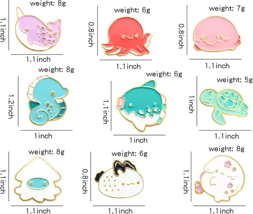 Vista 2 de Juego de pines de solapa esmaltados de dibujos animados con diseño de animales marinos, insignias, ballenatortuga marinapulpohipocampopez