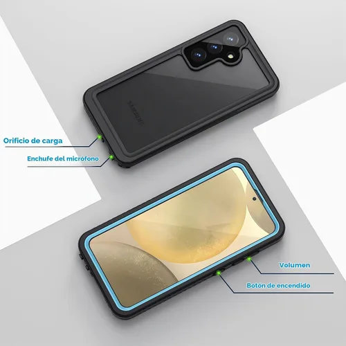 Vista 6 de Lanhiem Funda para teléfono Samsung Galaxy S24+ Plus, IP68 impermeable a prueba de polvo con protector de pantalla integrado, carcasa protectora Azul