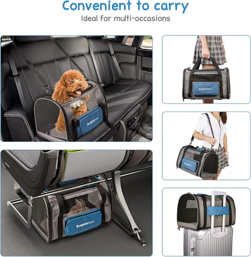 Vista 7 de BurgeonNest Transportador de Gatos, Transportador de Perros Aprobado por Aerolíneas, Transportador de Mascotas de Lado Suave para Gatos Pequeños