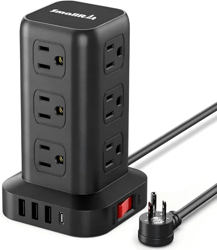 Vista 23 de SMALLRT - Cable de extensión con múltiples tomas, torre de regleta de alimentación con protector de sobretensiones, extensor de salida con 12