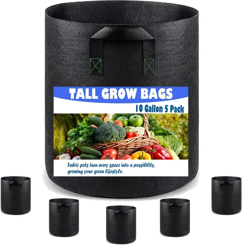 Vista 19 de Paquete de 5 bolsas de cultivo de 3 galones, macetas de cultivo de plantas de tela no tejida de alta resistencia para verduras Heavy Duty