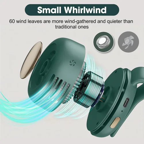Vista 4 de enterlent Mini ventilador eléctrico portátil silencioso sin aspas, mini ventilador de torbellino para ventilador de clip de cintura (3 velocidades)